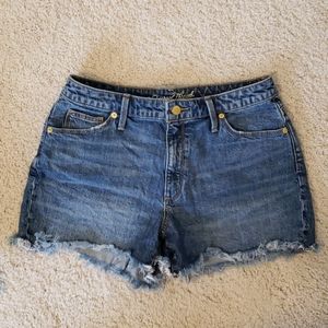 High-Rise, Raw Hem "Shortie" Jean Shorts